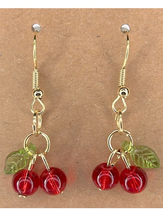 Red Cherry Jewelry - Beaded Cherry Bangle Earrings 18k Plated Hook  Fashion Jewelry